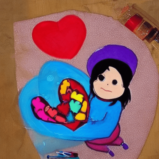 Crea una imagen de punky brewster haciendo un corazon con los dedos, estilo oleo