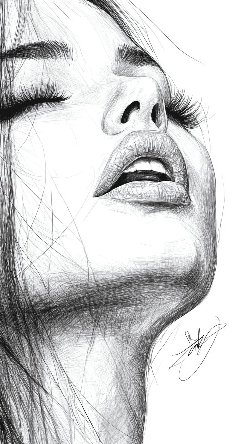 Sketch of a woman's face, expressive line-work, in the style of beautiful portraits --chaos 55 --ar 35:64 --personalize yruxpc2 --stylize 750 --v 6. 1