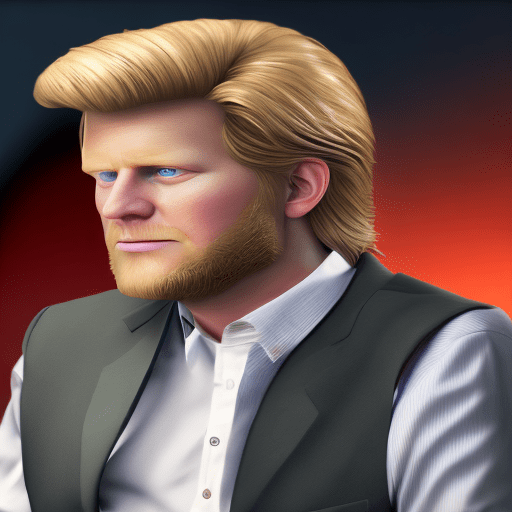 Photo of matt mullenweg the ceo of wordpress looking a bit like donald trump but with a bad mullet haircut, cinematic lighting, battered, low angle, trending on artstation, 4k, hyper realistic, focused, extreme details, unreal engine 5, cinematic, masterpiece, art by studio ghibli, intricate artwork by john william turner