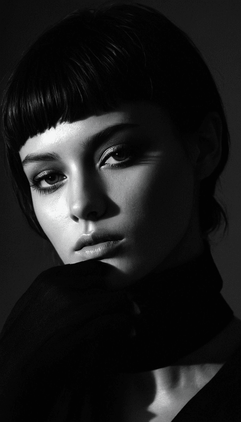 Black and white photography, fashion editorial, a beautiful woman is studio lights, highres, realistic photo, professional photography, cinematic angle, dynamic light back shining,