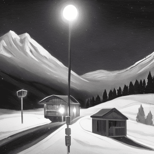 J'aimerai une une version retravaillée avec une ambiance encore plus féérique et onirique, mettant en valeur la magie d'un paysage hivernal nocturne à une station de ski en noir et blanc de nuit