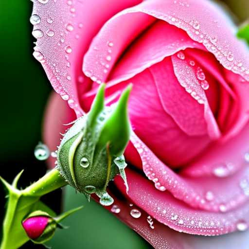 Lonely baby rose bud with dew drops