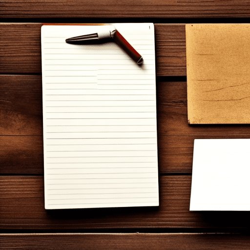 Open notepad with blank pages, askew on an old wooden floor