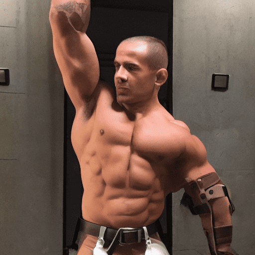 A muscular swat member with a big bulge and brown hair