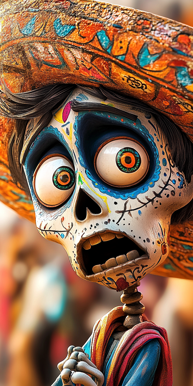Day of the dead, in the style of unreal engine 5, caricature-like illustrations, exaggerated facial expression, close up --ar 1:2 --personalize yruxpc2 --stylize 750 --v 6. 1