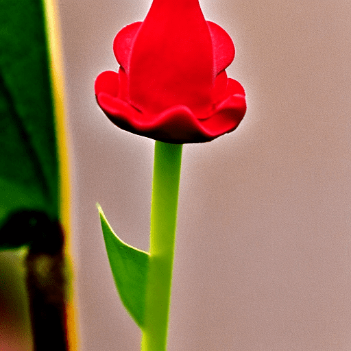 Red flower bud emerging from the stem