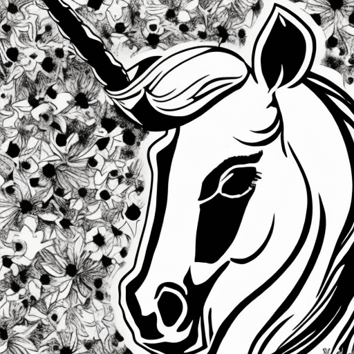 A comic unicorn as a black and white coloring picture style