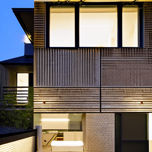 Minimalist house exterior, at dusk, the architecture should feature clean lines with a sophisticated monochromatic, integrating elements of modernism and minimalism, large windows, indoor wall warm grey and texture finished, diffused light on the curated objects within, which reflect a blend of natural textures, the composition should be balanced and serene, evoking a sense of high-end fashion and artistry, the driveway should have a herringbone pattern, with subtle reflections of the home's lighting, the overall image should be sharp, exquisite detail, from the texture of the building materials to the softness of the light’s glow