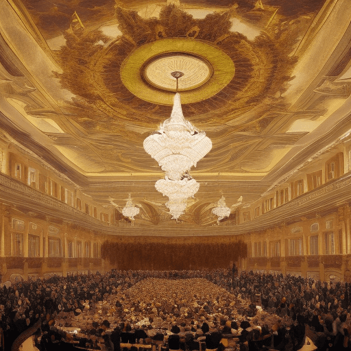 Make a high-definition image showing an event, highlighting the atmosphere of the place, being of a very high level, using photos of high-level events worldwide. In a room with very well served tables