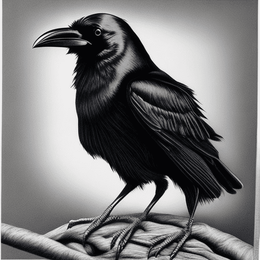 Hyper realistic scratchboard art of a crow