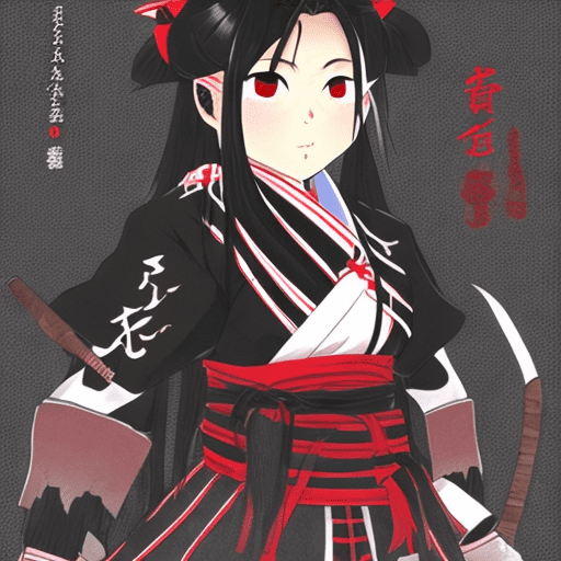 Kamado nezuko, japanese warrior girl in the style of demon slayer, black shirt, black hakama, haori with asanoha pattern,
