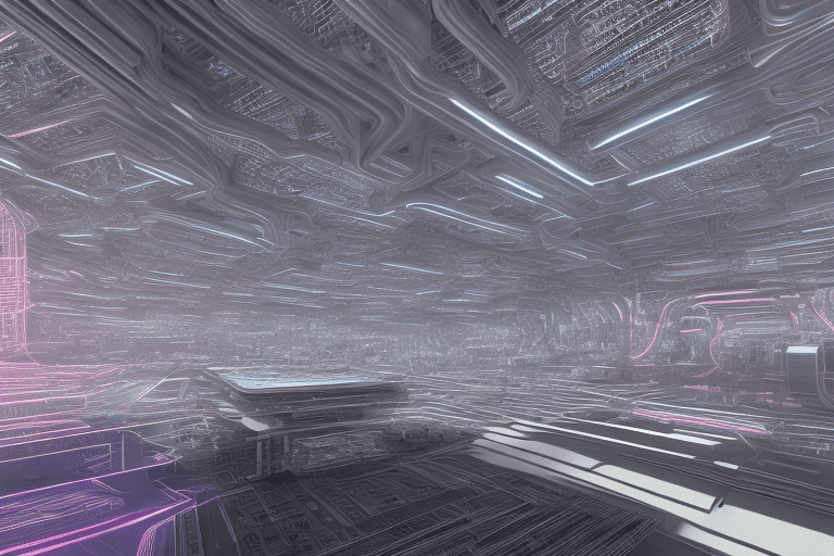 A photorealistic 3 d seamless damask pattern of circuits metal tubes circuitboard futuristic robotic elements in plastic and buildings in the style of zaha hadid, damask pattern, exposed interiors of a laptop, 3 d realistic model render in cyberpunk colors, unreal engine 5, keyshot, octane, artstation trending, ultra high detail, ultra realistic, cinematic, 8 k, large realistic elements in style of lee souder, in plastic, dark atmosphere, tilt shift, depth of field