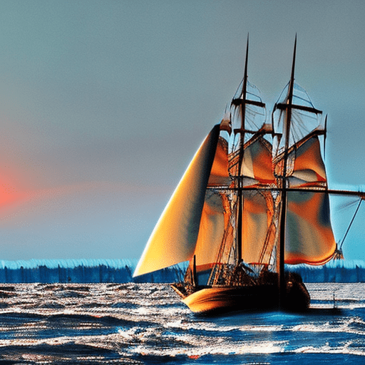 Image of a highly realistic sailing ship at sea, capturing dramatic light, with a pale sunrise in the background to evoke a sense of early morning mystery and anticipation. - **ship**: the ship should be hyper-realistic, showing extreme details, including its worn-out sails, weathered wood, and every crease or flaw that emphasizes its rugged and sea-battered history. - **lighting**: the scene should feature cinematic lighting, using the pale sunlight at sunrise to create dynamic lighting and dramatic highlights across the ship's surface. - **perspective**: the image should be captured from a low angle, with the immense sails towering against the sky, providing a feeling of admiration and grandeur. - **atmosphere and style**: ensure a hyper-realistic style with every visual aspect in extreme detail. The use of unreal engine 5 is recommended for precise rendering, with an emphasis on creating a cinematic masterpiece. Refer to the textured and intricate styles of studio ghibli and artist john william turner for visual inspiration.