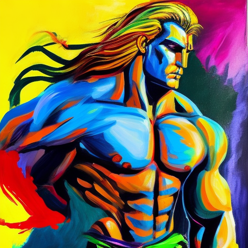 259 / 5, 000 a vibrant and bold painting. With energetic brushstrokes and intense colors, he depicts achilles, a hero of greek mythology, in a modern and expressionistic style. The painting evokes a sense of strength and determination, capturing the essence of the legendary warrior.