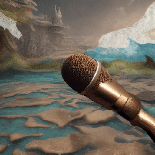 The realm of liquid dreams – a captivating scene showcasing a fantastical water texture and a brown skin man’s realistic textured hand saving highly detailed microphone from drowning, transporting viewers to a world where imagination reigns supreme