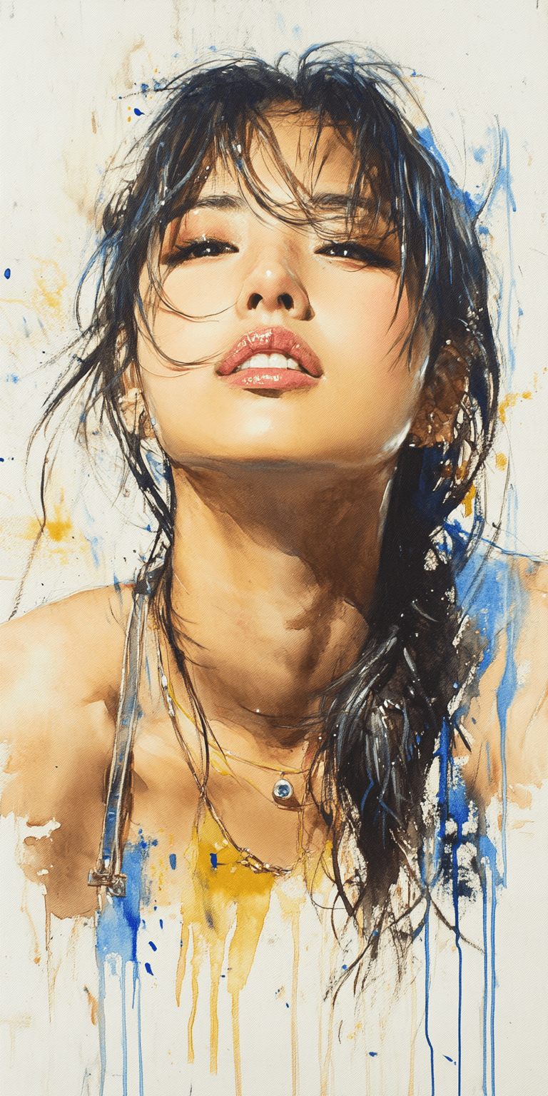 Ink painting of a korean woman, 25-30 years old, asian beauty standards --chaos 30 --ar 1:2 --personalize yruxpc2 --stylize 750 --v 6. 1
