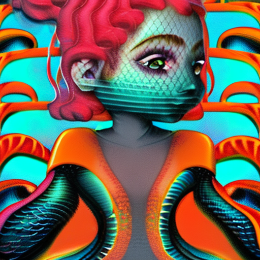 A full body photo shot of a gorgeous cute (mermaid) ginger with red hair, wearing a t-shirt made of scale patterns, detailed green eyes, neon colors that blend in with calavera make up, refined, noisy, dark, moody, concept art, by alberto seveso, cyril rolando, dan mumford, meaningful visual art, detailed painting, digital illustration, unreal engine 5, 32k maximalist, hyperdetailed fantasy art, 3d digital art, sharp focus, masterpiece, fine art, above water enchanting scene