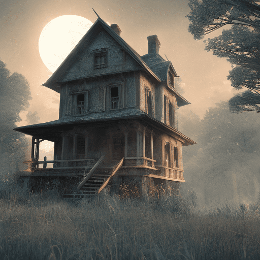 Haunted house image, night light, full moon, old house, extreme detail, unreal engine 5, cinematic, masterpiece, studio ghibli art