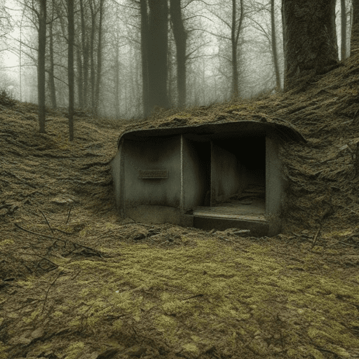 Abandoned ww2 german bunker in a dark forest. Dark and eerie atmosphere. Realistic and cinematic