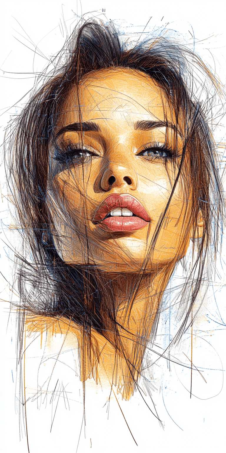 Sketch of a woman's face, expressive line-work, in the style of beautiful portraits --ar 1:2 --personalize yruxpc2 --stylize 750 --v 6. 1