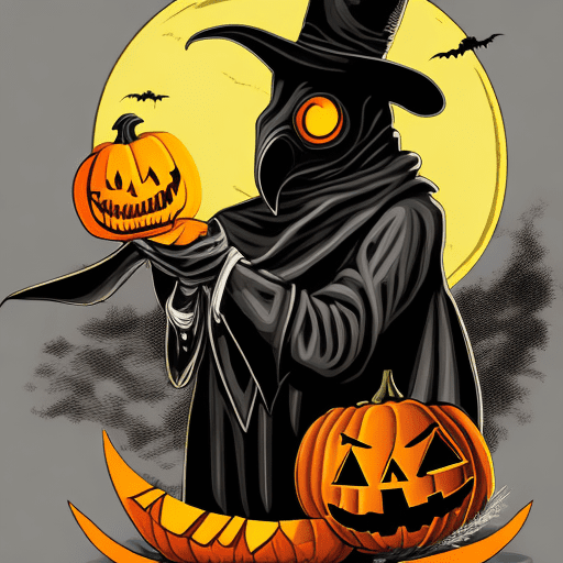 Plague doctor on full moon, vector art from adobe illustrator, detailed. Pumpkin and halloween theme