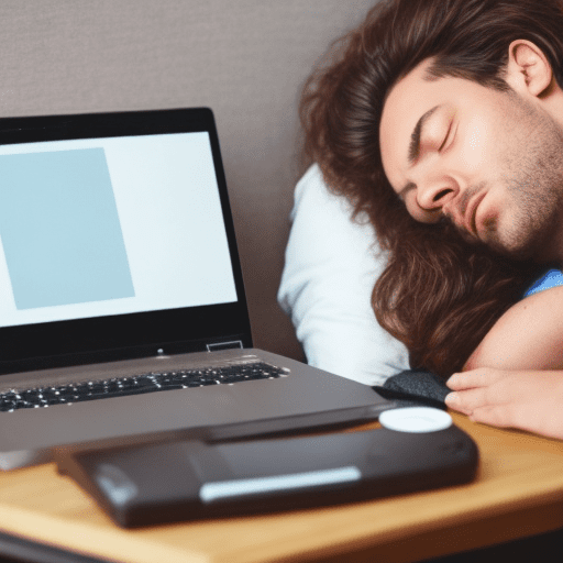 A person sleeping in front of their computer