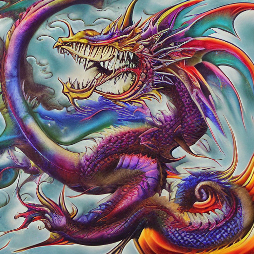 An image of multicolored dragon, in the style of shohei otomo, brian mashburn, natalia rak, encaustic, spontaneous energy, hurufiyya, marbleized