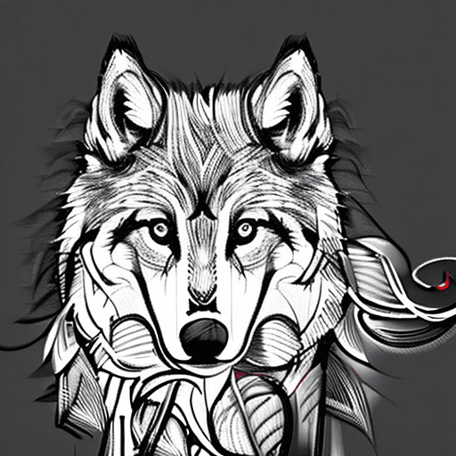 Sketch of a wolf, expressive line-work, in the style of beautiful portraits