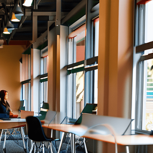 A 40 year old, french hr woman, looking at her laptop, sitting at her desk in an open office space , full body shot, photo realistic fujifilm gfx 100, natural light, eye level high quality