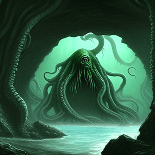 Cthulu, the future, the background resembles a monstruous cave, the style is ultra-realistic