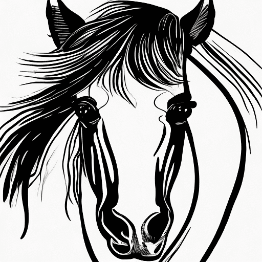 Cartoon, ink drawn illustrated horse, funny face, white background
