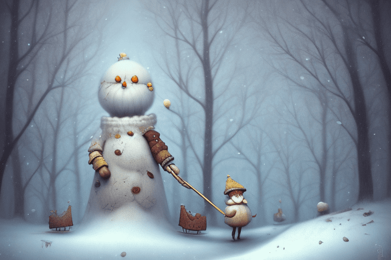 On the left side of the image a personification of wintertime in the style of gabriel pacheco