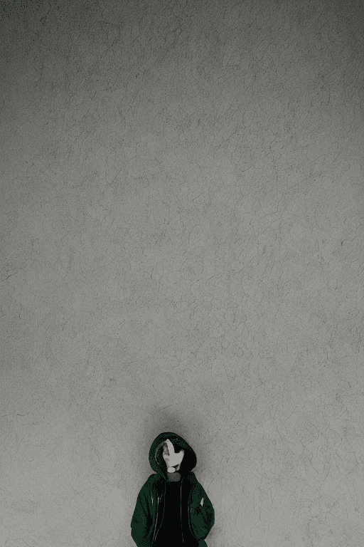(masterpiece) , black hair, undercut hair, green bangs, wear hood, bright green eyes, thin beard, wearing green parka, military black pants, black combat boots, calm face expression , lean on the wall, hands on the pocket, upper body in frame. Interstellar, nebula, vivid, cinematic lighting, (good hands:1. 3)