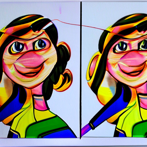 Caricatures pencil drawing, cute woman, mid-20's, color pencils, in the style of pixar, hilariously funny, exaggerated features, white background --chaos 50 --ar 1:2 --stylize 750