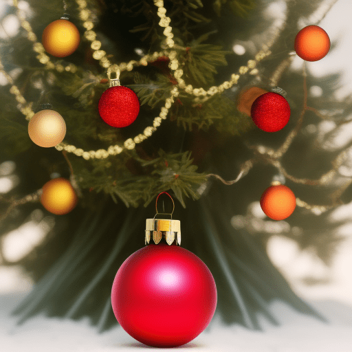 Happy, red ball, on a branch christmas tree
