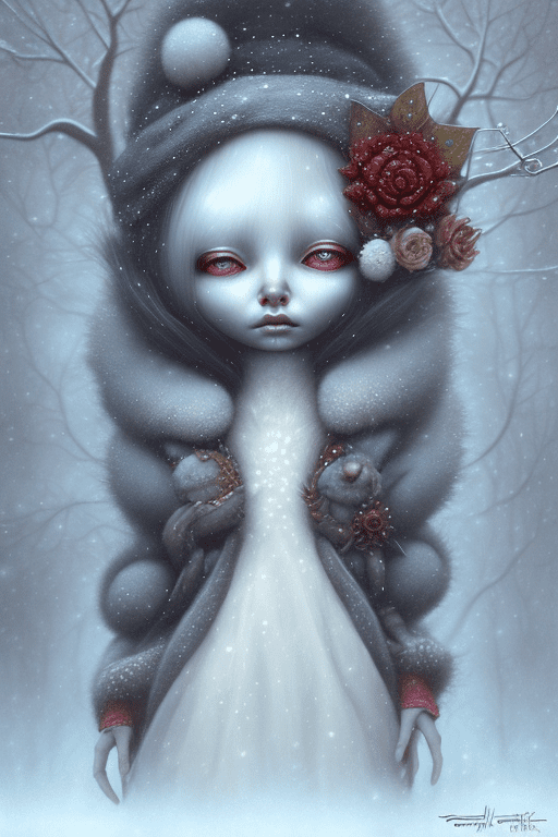 The personification of wintertime in the style of gabriel pacheco and lori earley