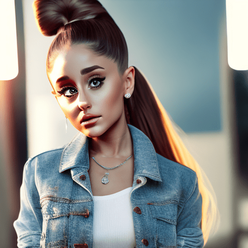 Super-Realistic Potrait Of Ariana Grande Standing At Photoshoot Location, Worn A Detailed Texture Chic Casual Outfit, Cinematic Lighting, Accent Lighting, 35Mm Lens, Beautiful Prompthero Prompt 36629405099 Super-realistic potrait of ariana grande standing at photoshoot location, worn a detailed texture chic casual outfit, cinematic lighting, accent lighting, 35mm lens, beautiful