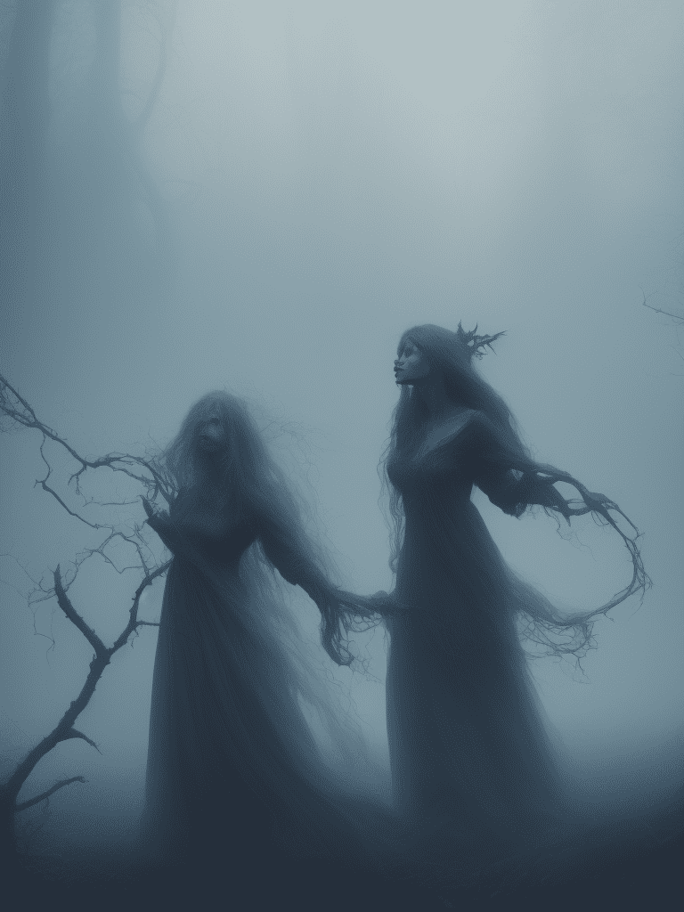 Witch in mist, realistic, hauntingly beautiful, feerie lighting, wispy tendrils, etherial, highly detailed, artstation, sharp focus, colors, carravagio