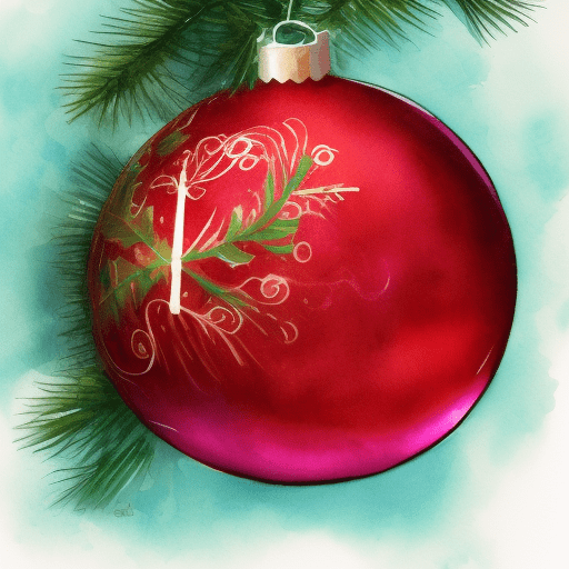 Red christmas ball on tree, a cute romantic, watercolor style --s 180