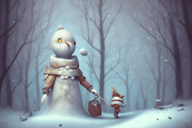 On the left side of the image the personification of wintertime in the style of gabriel pacheco