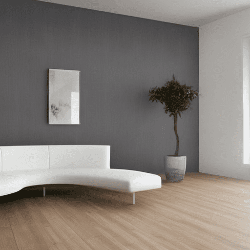 Special paining, whiteroom, matte wood flooring, sleek white wall, minimal detailed texture, round shaped sofa --ar 16:9--v 6. 0--style raw