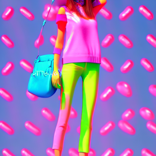 Realistic 3d cartoon style rendering, girl, summer trend fashion clothing, candycolor clothes, new pop portrait, fashion illustration, vibrant colors, neon realism, made by pop-mart, glossy and delicate, clean background, 3d rendering, oc rendering，8k --v 6. 0 -