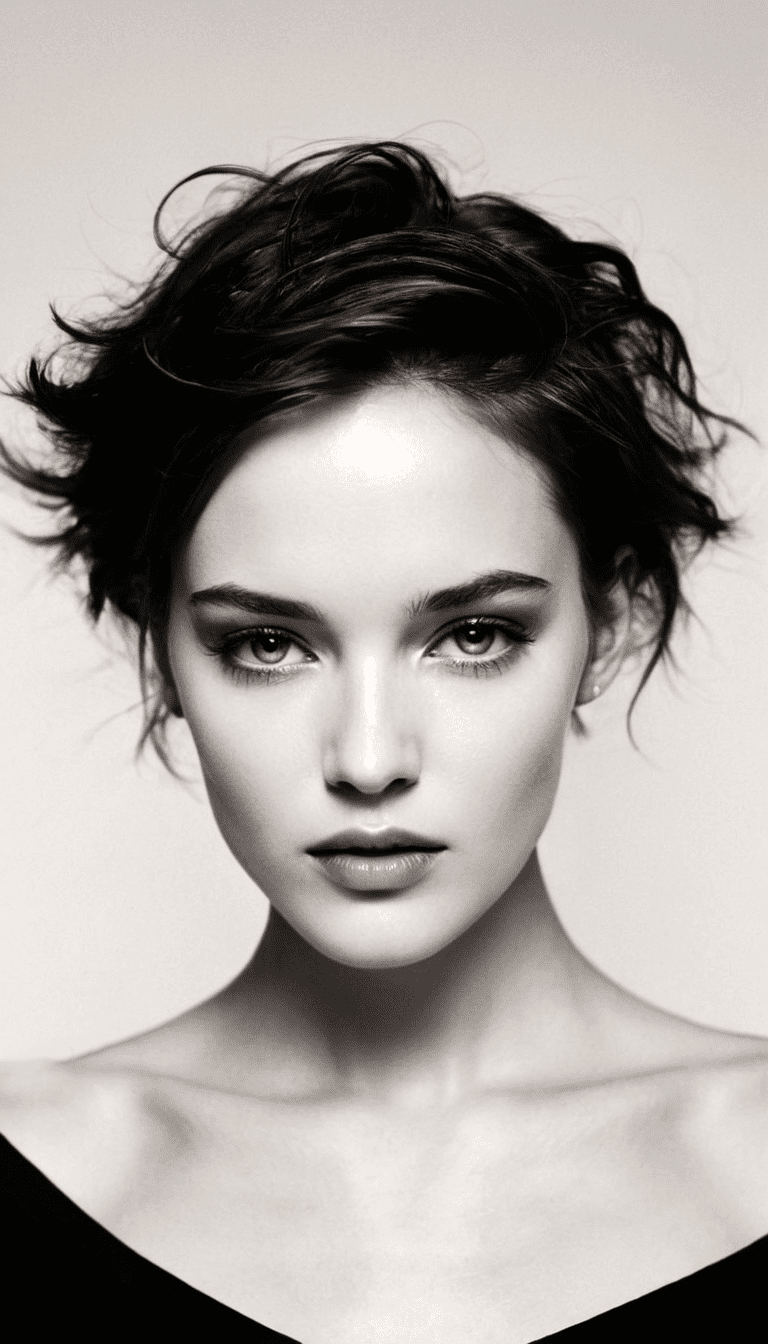 Black and white photography, fashion editorial, portrait of a dark shorthaired beautiful woman in studio lights in style ellen von unwerth, highres, realistic photo, professional photography, cinematic angle, dynamic light back shining,