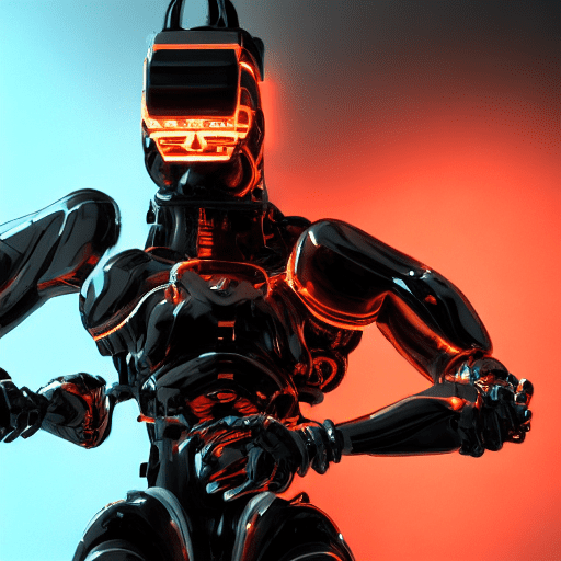 3d rendering, futuristic ninja robot, front view, upper-body, (full body) ), neon glow with deep orange and black, gaze, glistening, isolated on a black backdrop, mecha scorpion red neon lit tail, transparent shimmer, sci-fi-laser, dramatic lighting, deep contrast, low-key, emphasis on texture and contrast, rtx shader, unreal engine 5, complex, hyper realism, many details