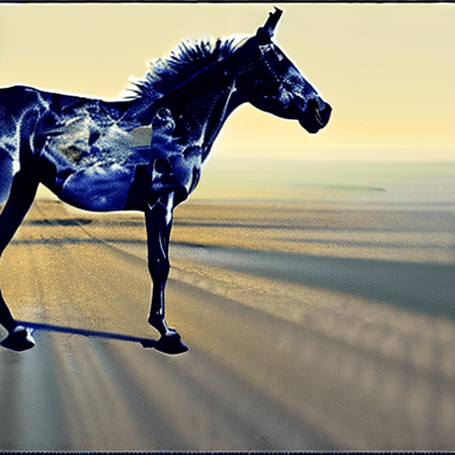 This creature stands before us, embodying a magnificence that challenges the limits of nature: the sleek, muscular body of a horse transforms into powerful hind legs infused with the strength and agility of a kangaroo. Its skin, dark gray and black, reflects the night sky, with faint shimmering highlights resembling a starlit expanse. From its shoulders to its neck flows a mane reminiscent of a lion's, adding an untamed and fierce aura as it ripples in the wind. The head carries the noble contours of a horse, yet its long, sharp ears are borrowed from the kangaroo, glowing with a deep crimson hue inside, enhancing the creature's menacing presence. Its eyes… yes, the eyes are its most striking feature. A pair of radiant amber eyes gleam with a burning intensity, gazing with such ferocity that it forces you to question whether you are predator or prey, leaving a chilling sense of awe in its wake. Its chest is broad and muscular, not covered in fur but encased in smooth, armor-like skin, as though it wears a natural shield. The front legs retain the elegance of a horse but end in sharp, claw-like talons. Its hind legs, inspired by the kangaroo, boast legendary leaping power, creating the impression that this creature could cross mountains in a single bound. Its tail, long and robust like that of a kangaroo, tapers into soft, flowing tufts of fur resembling a horse's tail. This feature adds an unexpected grace to its form while simultaneously exuding the lethal aura of a whip-like weapon. Hidden within its fur are small, phosphorescent veins that pulse with a glowing energy, suggesting the creature carries the primal force of nature itself. When a deep roar echoes through the air, there’s no need for any other warning to know this beast is closing in on its prey.