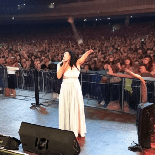 Mujer de pelo rizado y largo en un concierto