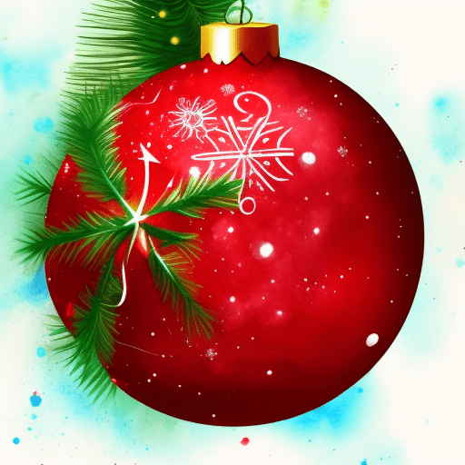 Red christmas ball on tree backgroud, a cute romantic watercolor style --s 180
