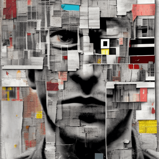 Abstract, broken man, outcast, no face, in the style of multi-layered collages, edgy street art, cardboard, fragmented icons, realistic hyper-detail, crossed grayscale colors --ar 73:111 --stylize 750 --v 6