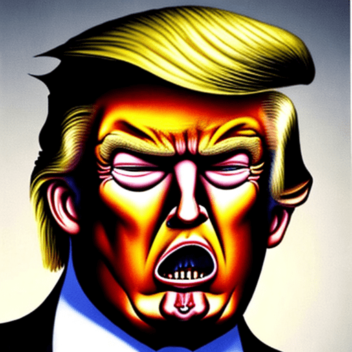 Image of donald trump with a vicious expression with his face stretched translucently over the surface of a skull in the style of salvador dali's "the face of war" and his lips make the shape of a narrow upright vertical "o"