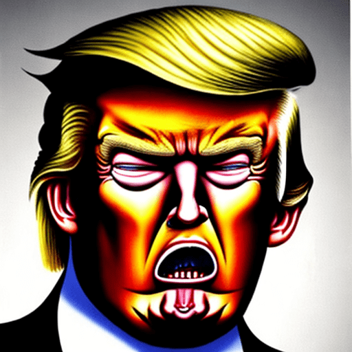 Image of donald trump with a vicious expression with his face stretched transucently over the surface of a skull in the style of salvador dali's "the face of war" and his lips make the shape of a narrow upright "o"
